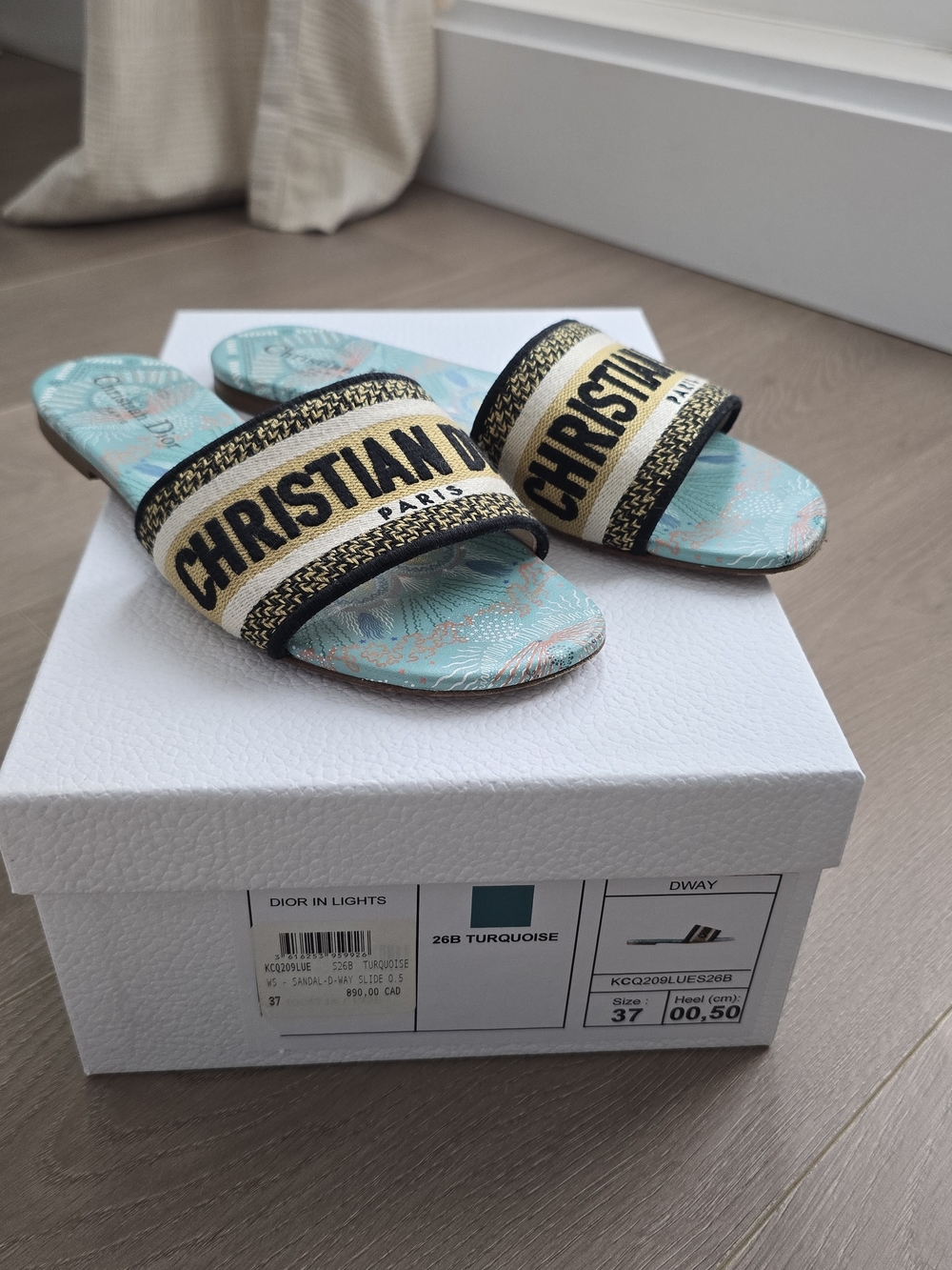 Dior Turquoise Embroidered Slide Sandals